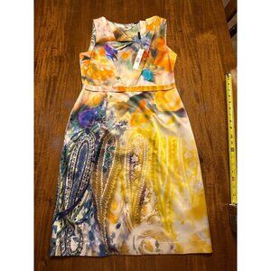 Elie Tahari Sunflower Print Sleeveless Silk Dress With Back Zipper Closure $298